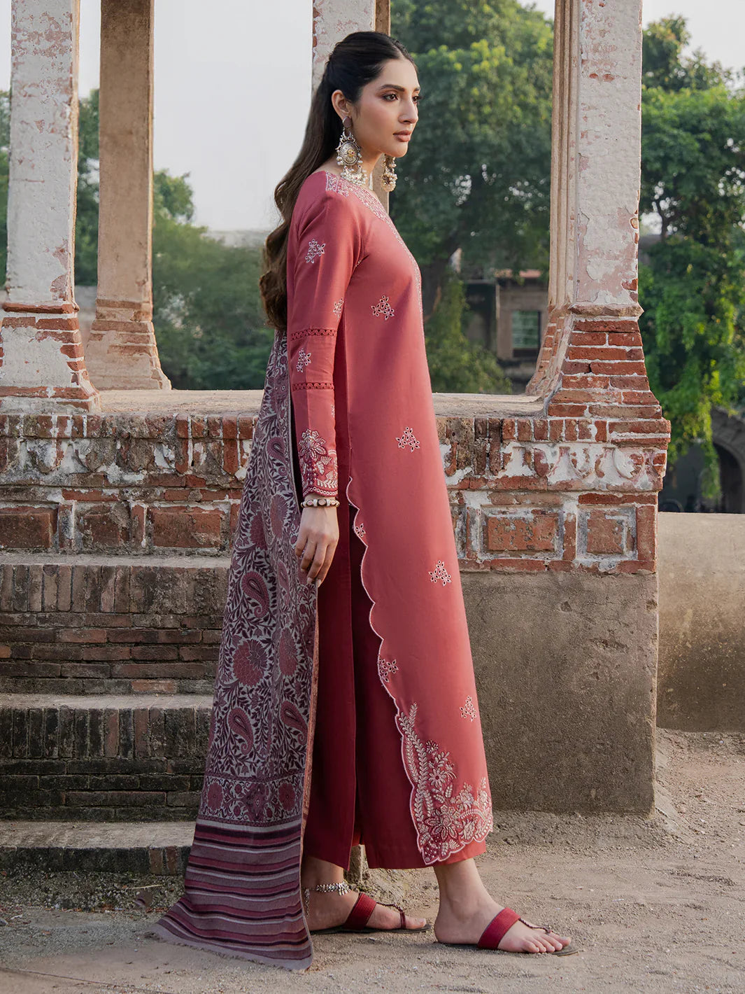IZEL-3PC DHANAK EMBROIDERED SUIT LEH-4356