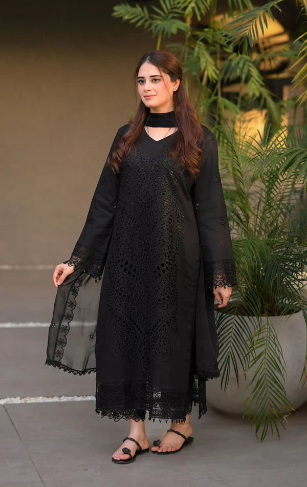 BLACK LAWN CHIKANKARI EMBROIDERED SUIT NEL-716