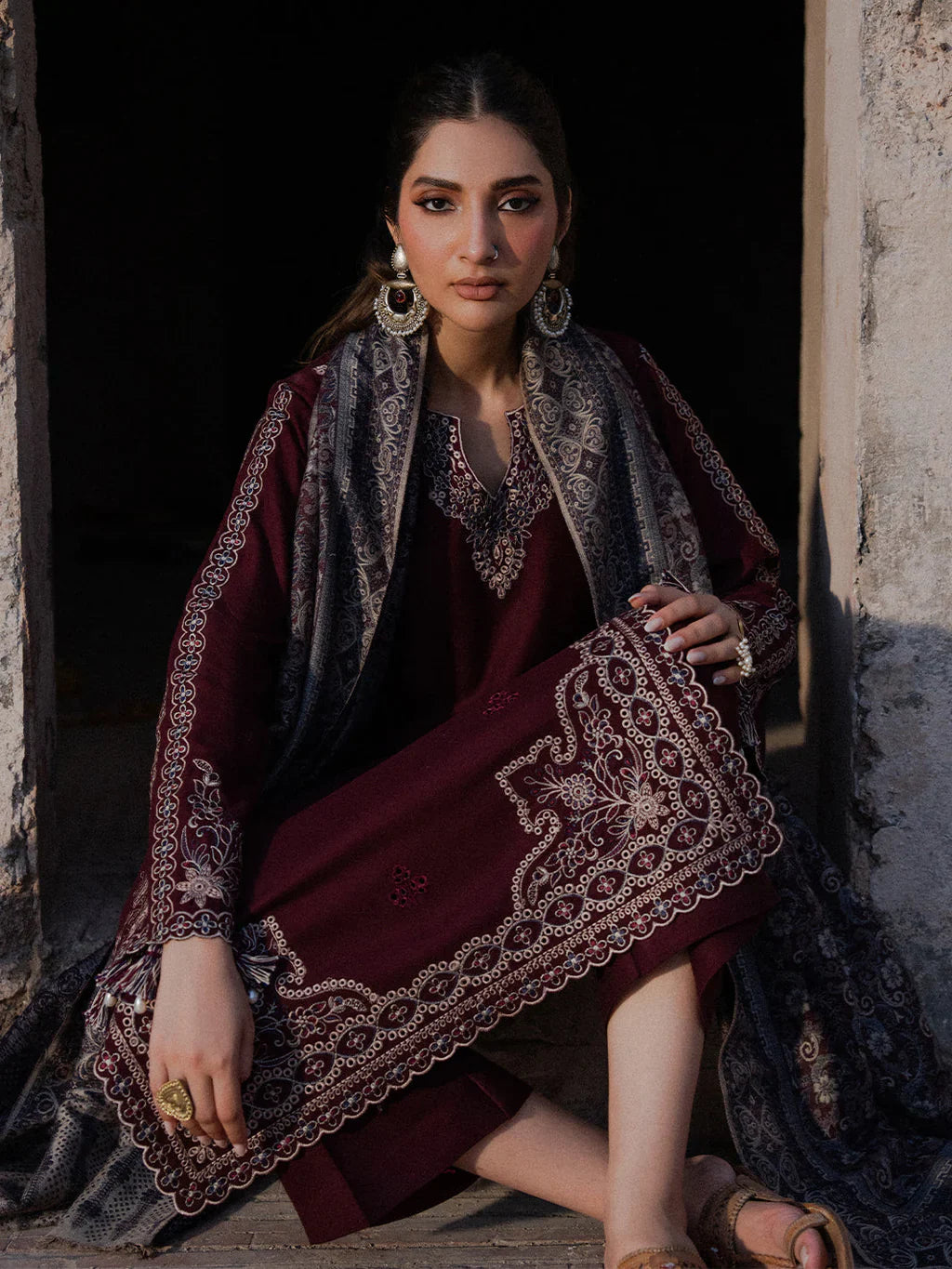 IZEL-3PC DHANAK EMBROIDERED SUIT LEH-4364