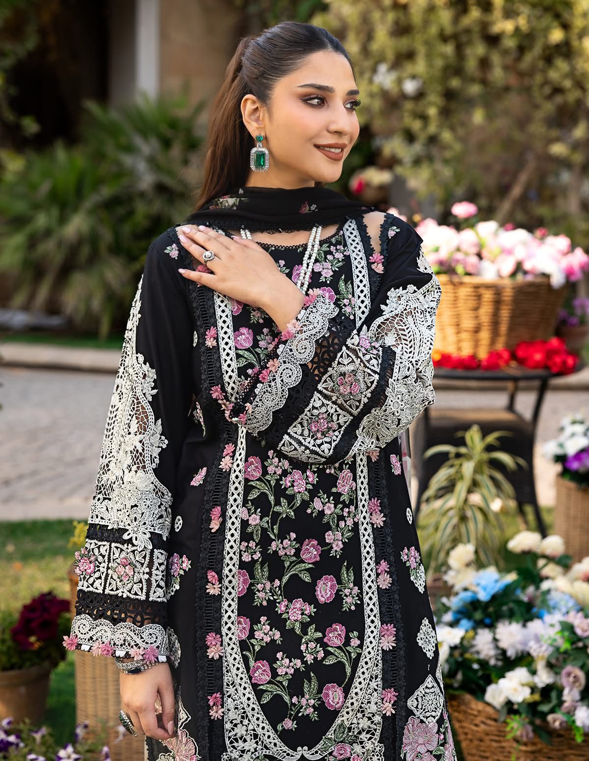 ELAF-3PC LAWN HEAVY EMBROIDERED SHIRT WITH CHIFFON PRINTED DUPATTA AND TROUSER NEL-501