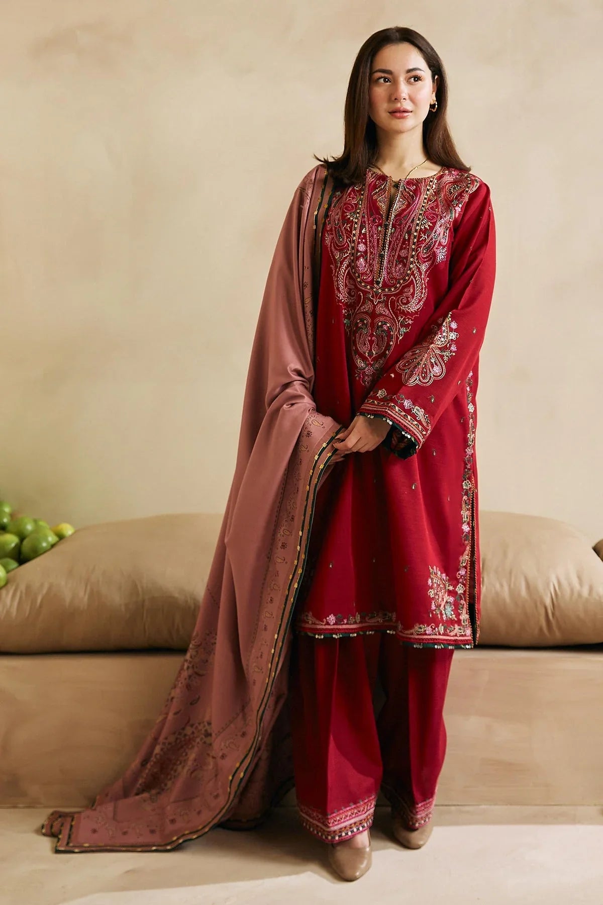 ZARA SHAHJAHAN-3PC DHANAK EMBROIDERED SUIT NEH-4042