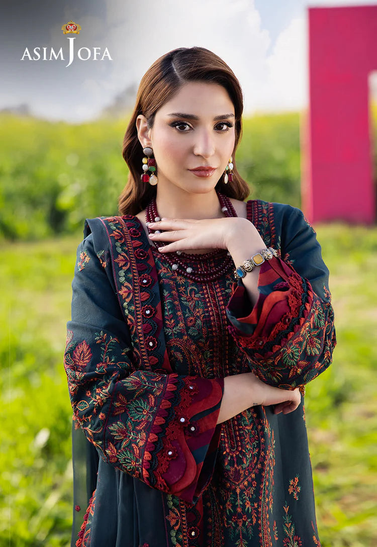 ASIM JOFA-3PC LAWN EMBROIDERED SHIRT WITH KHAADI NET EMBROIDERED DUPATTA AND TROUSER -NEL-717