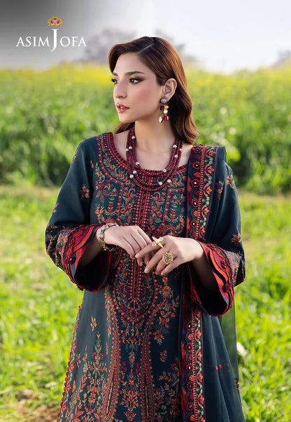 ASIM JOFA-3PC LAWN EMBROIDERED SHIRT WITH KHAADI NET EMBROIDERED DUPATTA AND TROUSER -NEL-717