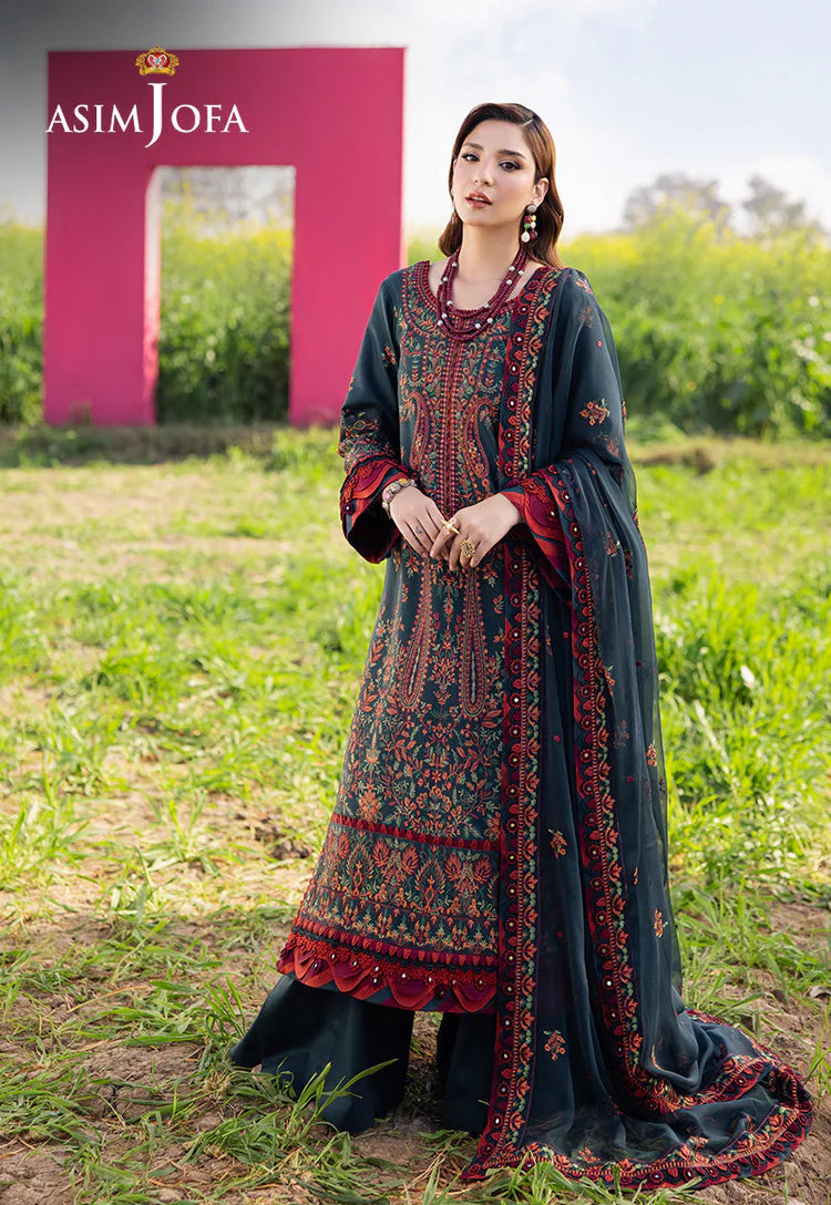 ASIM JOFA-3PC LAWN EMBROIDERED SHIRT WITH KHAADI NET EMBROIDERED DUPATTA AND TROUSER -NEL-717