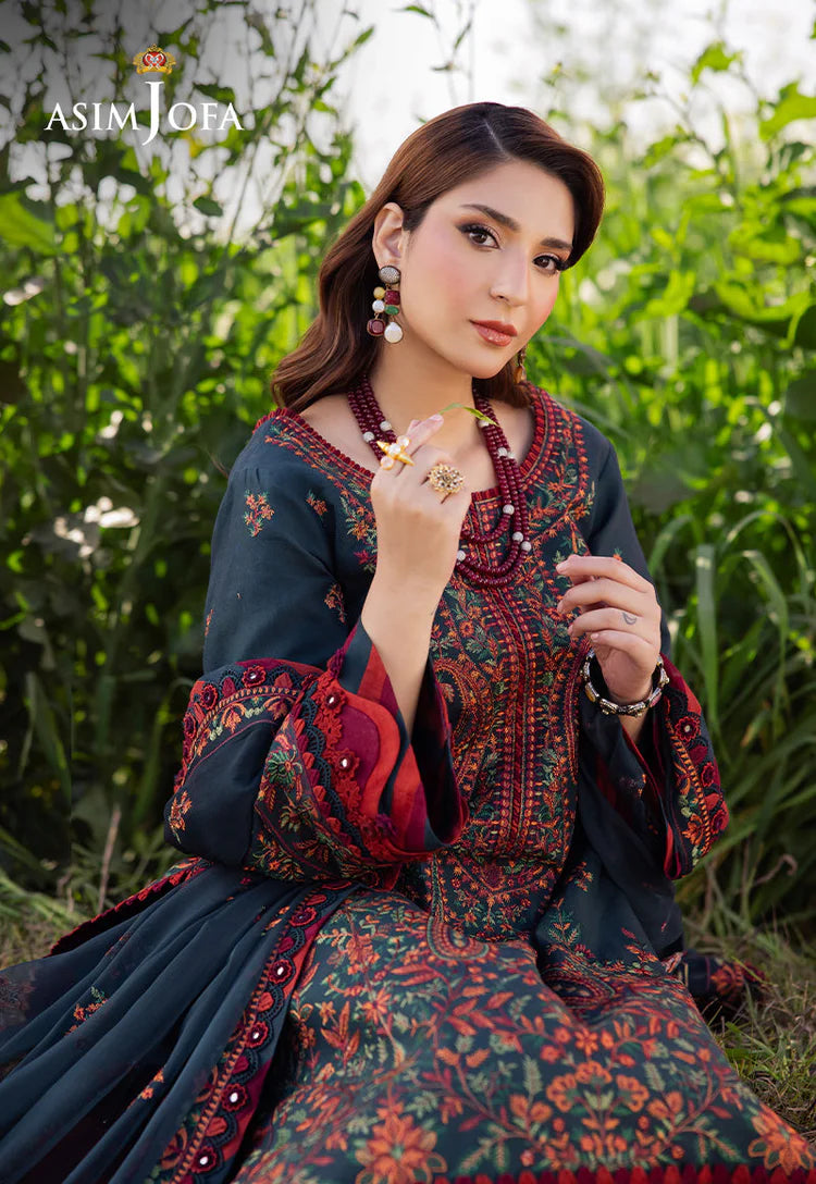 ASIM JOFA-3PC LAWN EMBROIDERED SHIRT WITH KHAADI NET EMBROIDERED DUPATTA AND TROUSER -NEL-717