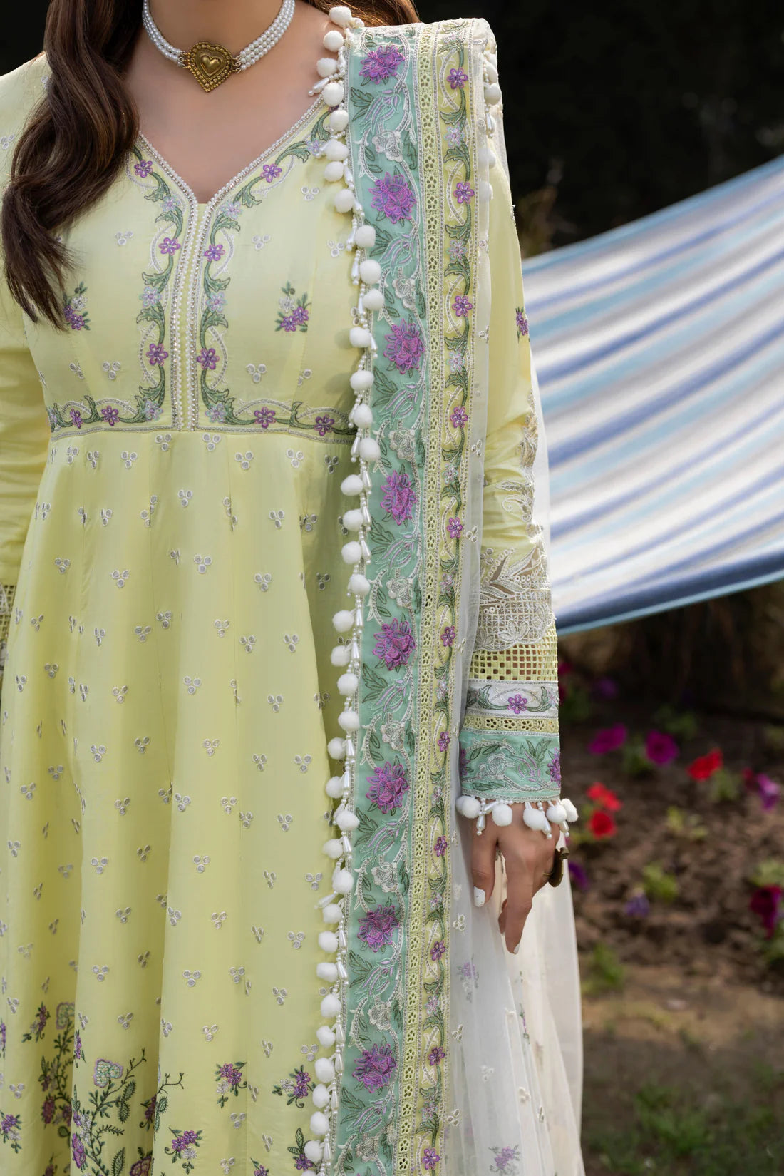 Aneelas untitched Emb Lawn Frock Net Emb Duppata