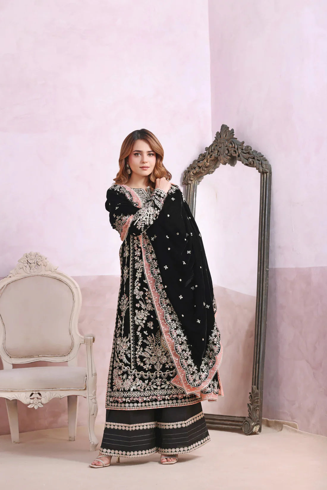 ANEELAS-3PC VELVET EMBROIDERED SUIT NEH-2399