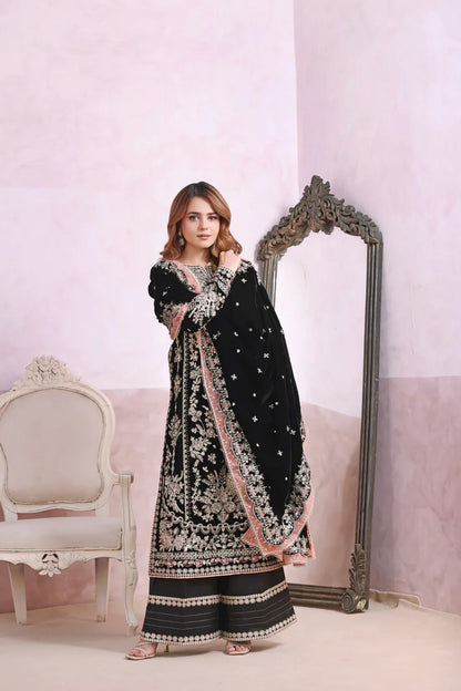 ANEELAS-3PC VELVET EMBROIDERED SUIT NEH-2399