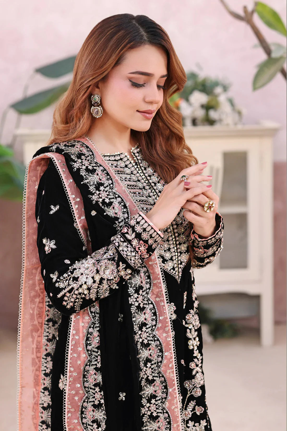ANEELAS-3PC VELVET EMBROIDERED SUIT NEH-2399