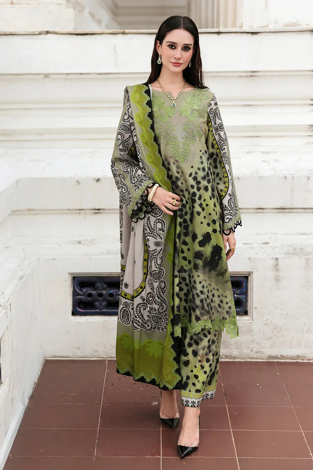 CHARIZMA-3PC KHADDAR PRINTED EMB SUIT NEH-2666