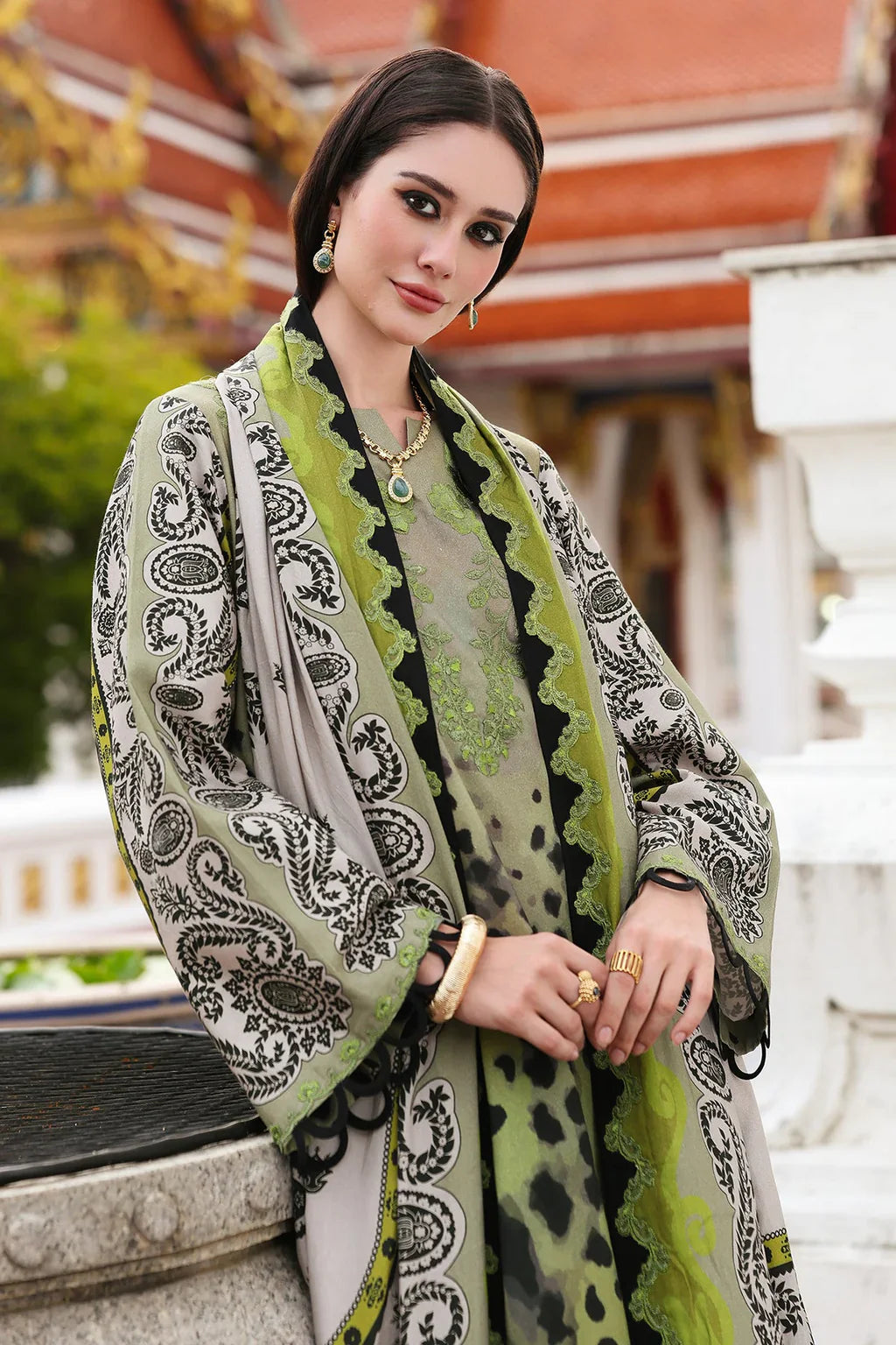 CHARIZMA-3PC KHADDAR PRINTED EMB SUIT NEH-2666