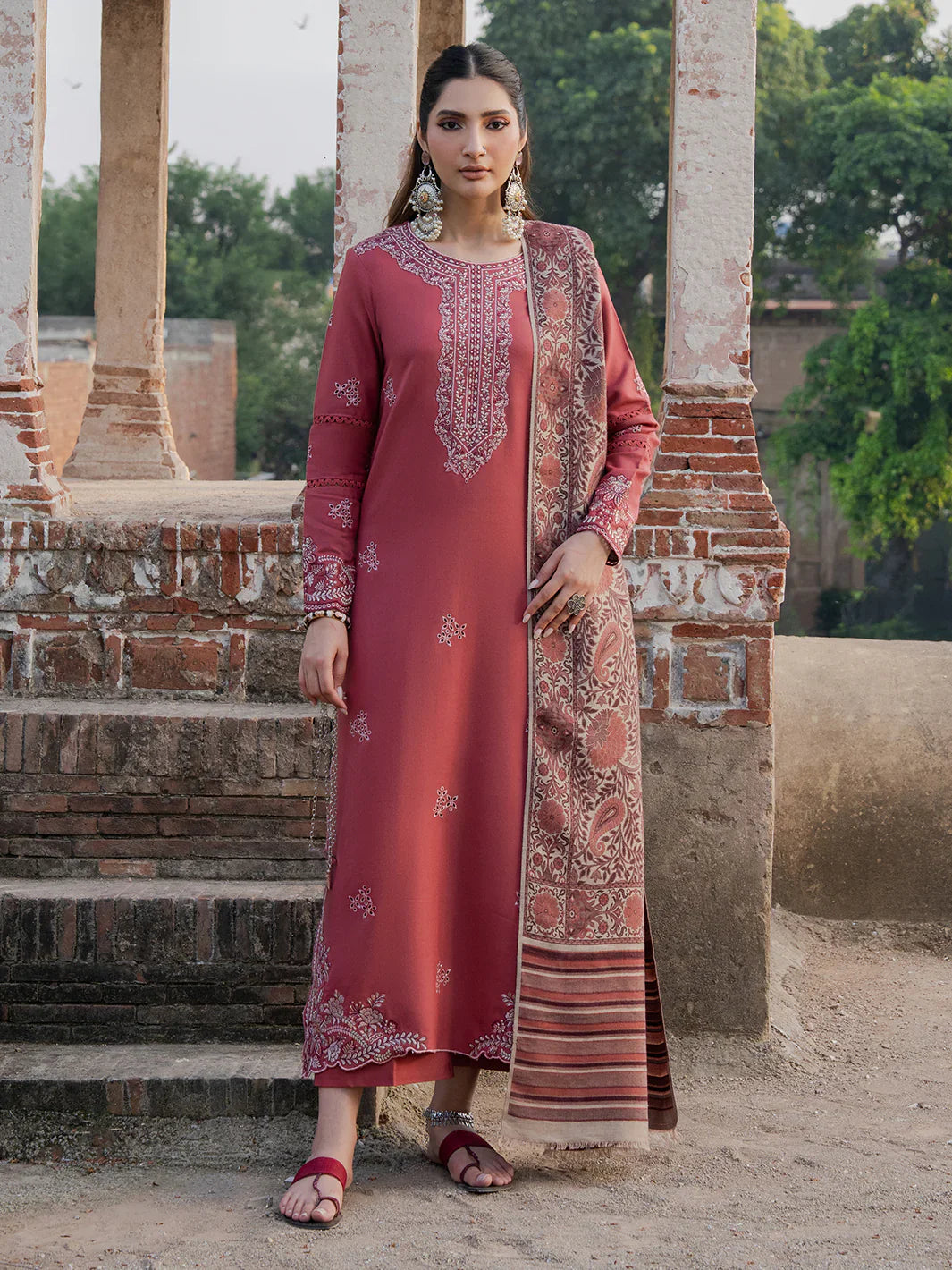 IZEL-3PC DHANAK EMBROIDERED SUIT LEH-4356