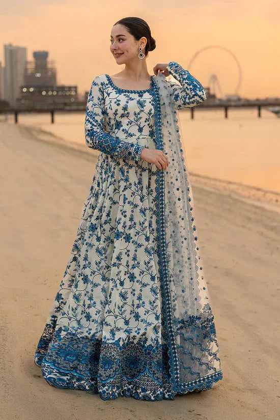 FAIZA SAQLAIN-FROCK 3PC LAWN EMBROIDERED SHIRT WITH NET EMBROIDERED DUPATTA AND TROUSER-NEL 4886