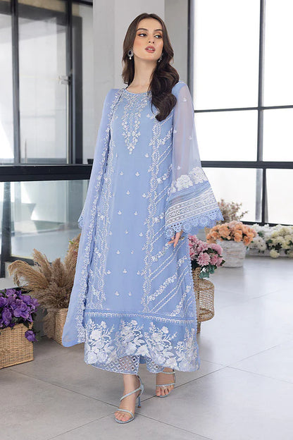AZURE-3PC ORGANZA EMBROIDERED SUIT-NEL-990