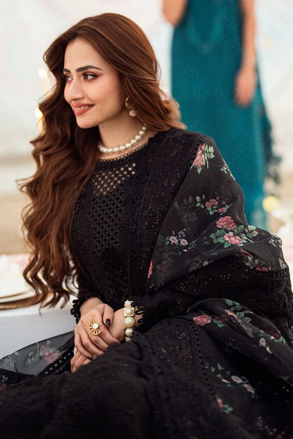 NUREH-3PC LAWN CHIKENKARI LASER EMBROIDERED SUIT-NEL-567