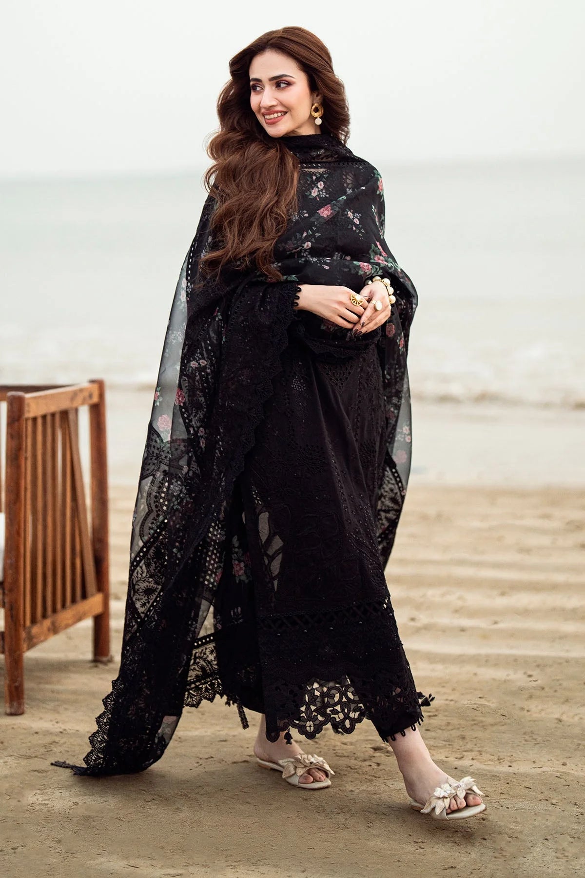 NUREH-3PC LAWN CHIKENKARI LASER EMBROIDERED SUIT-NEL-567