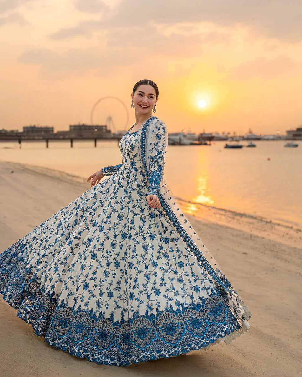 FAIZA SAQLAIN-FROCK 3PC LAWN EMBROIDERED SHIRT WITH NET EMBROIDERED DUPATTA AND TROUSER-NEL 4886
