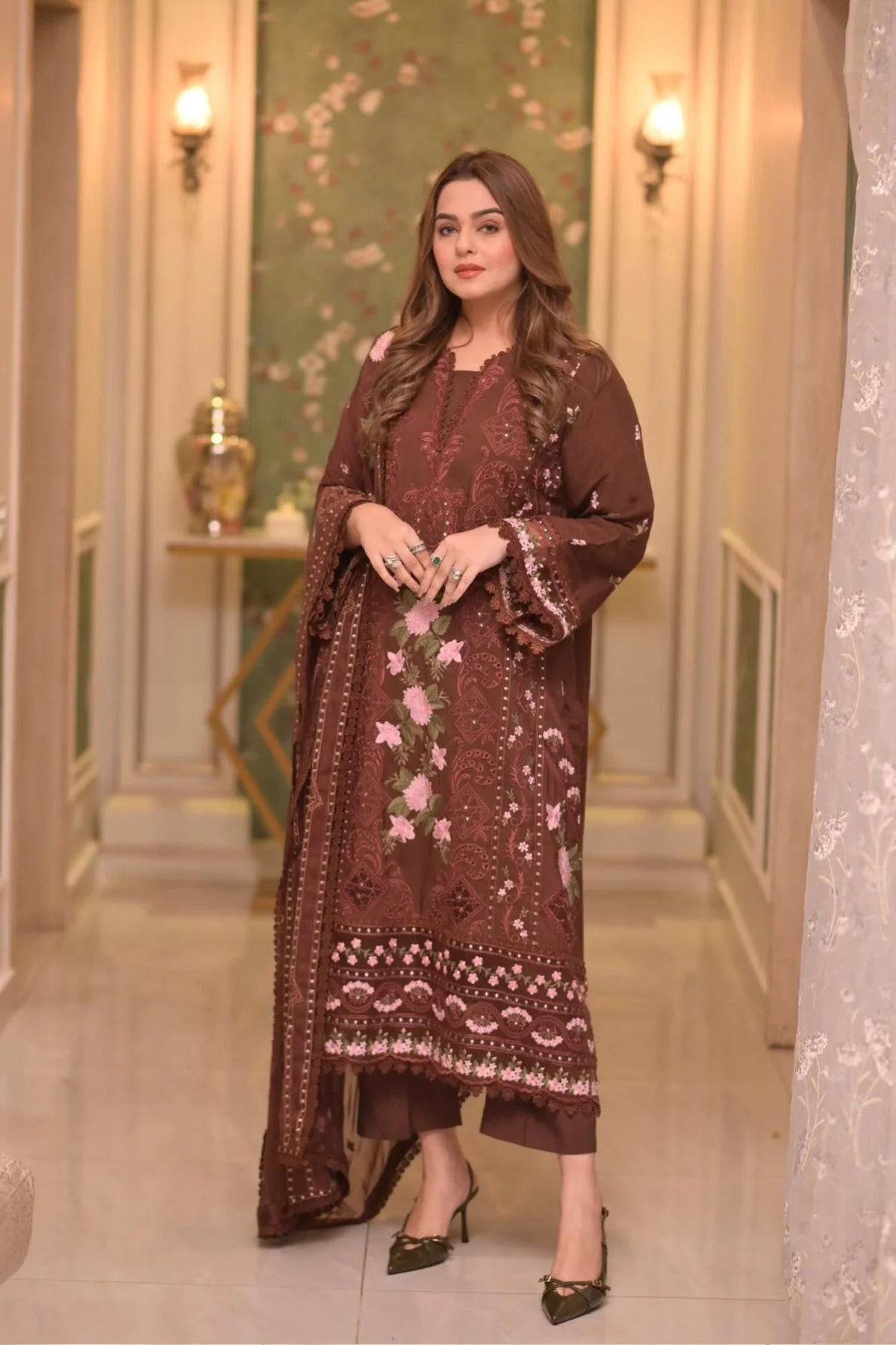 Lawn Unstitched 3pc Embroidered Collection with Chiffon Dupatta NEL-701