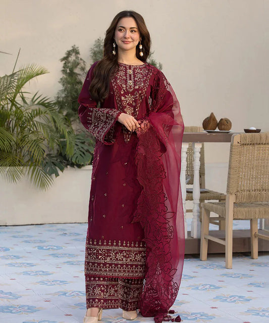 QALAMQAR-3PC LAWN EMBROIDERED SUIT-NEL-4045