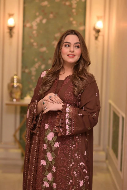 Lawn Unstitched 3pc Embroidered Collection with Chiffon Dupatta NEL-701