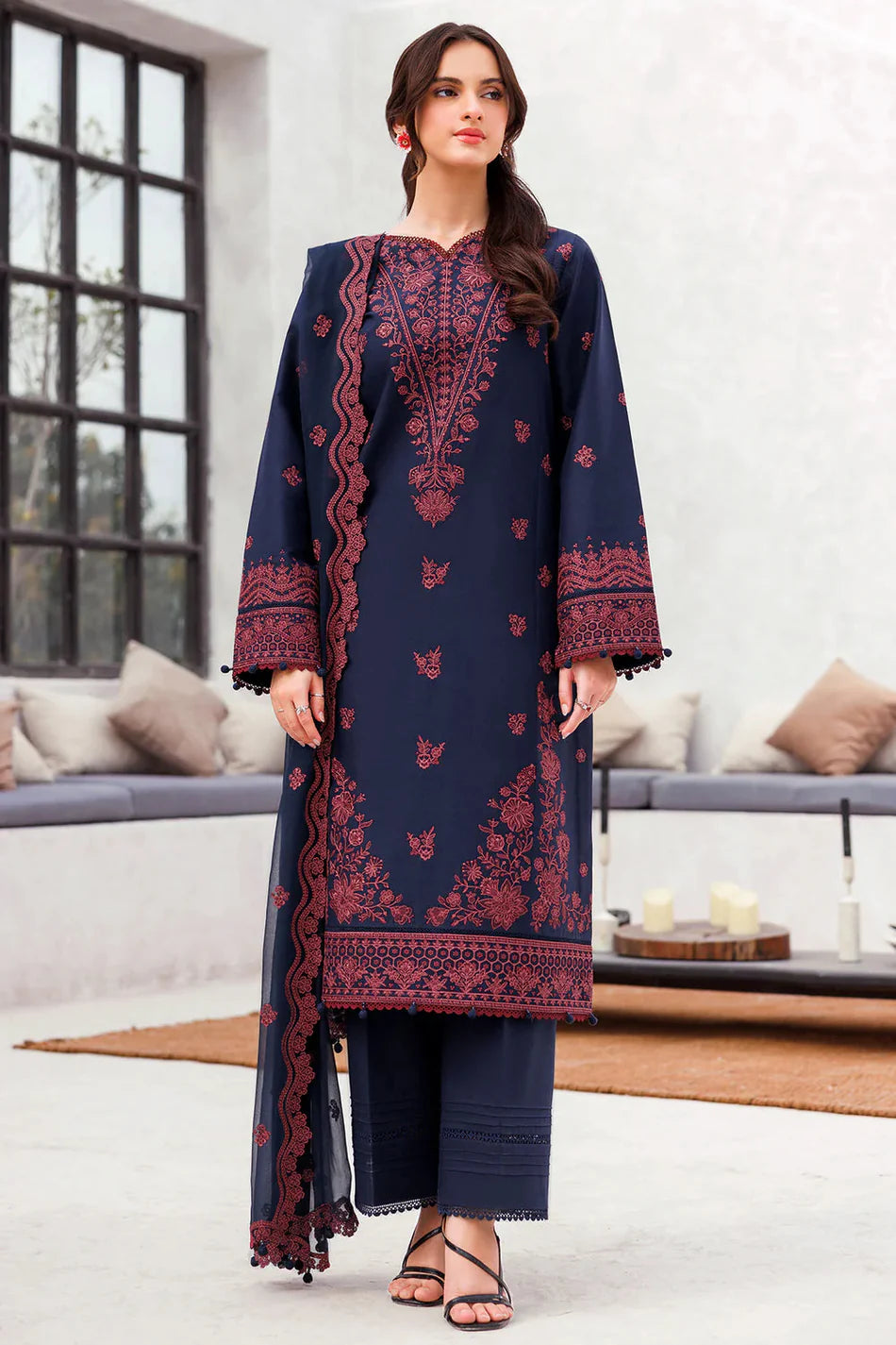 JAZMIN-3PC LAWN EMBROIDERED SUIT-NEL-000