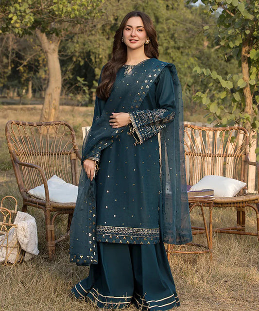Lawn-3PC Embroidered Shirt with Organza Sequence Embroidered Dupatta NEL-350