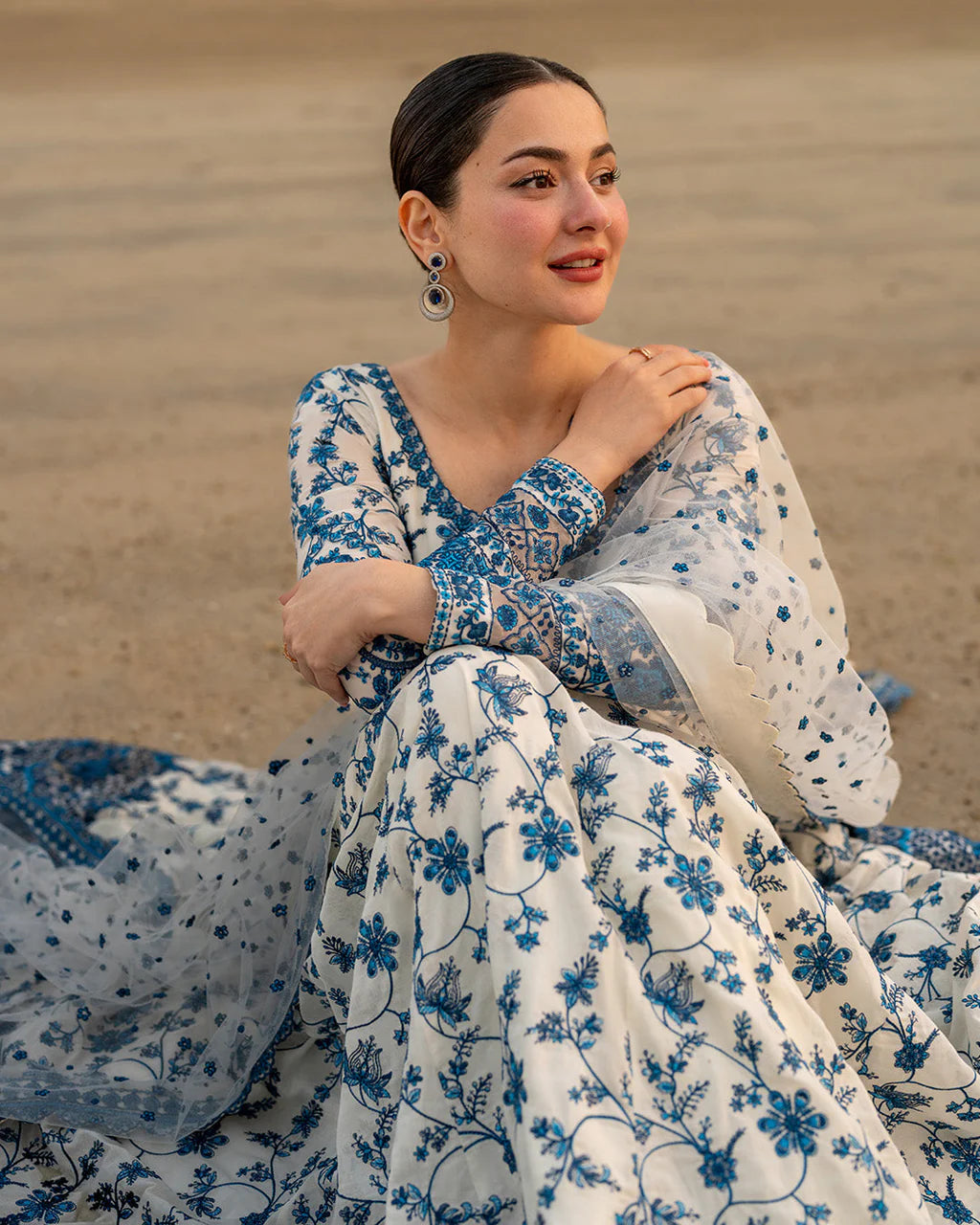 FAIZA SAQLAIN-FROCK 3PC LAWN EMBROIDERED SHIRT WITH NET EMBROIDERED DUPATTA AND TROUSER-NEL 4886