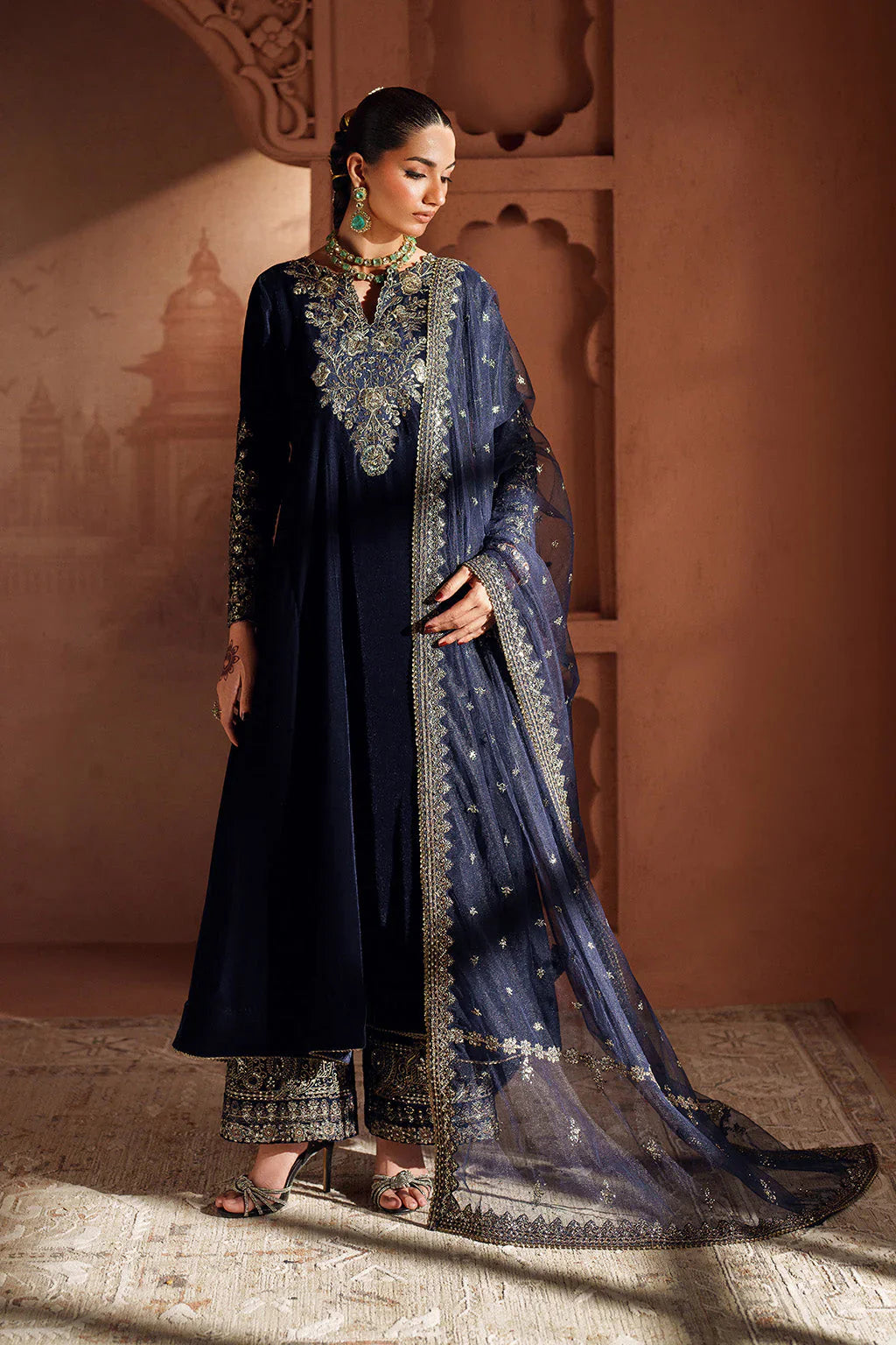 IZNIK-3PC VELVET EMBROIDERED SUIT NEH-4362
