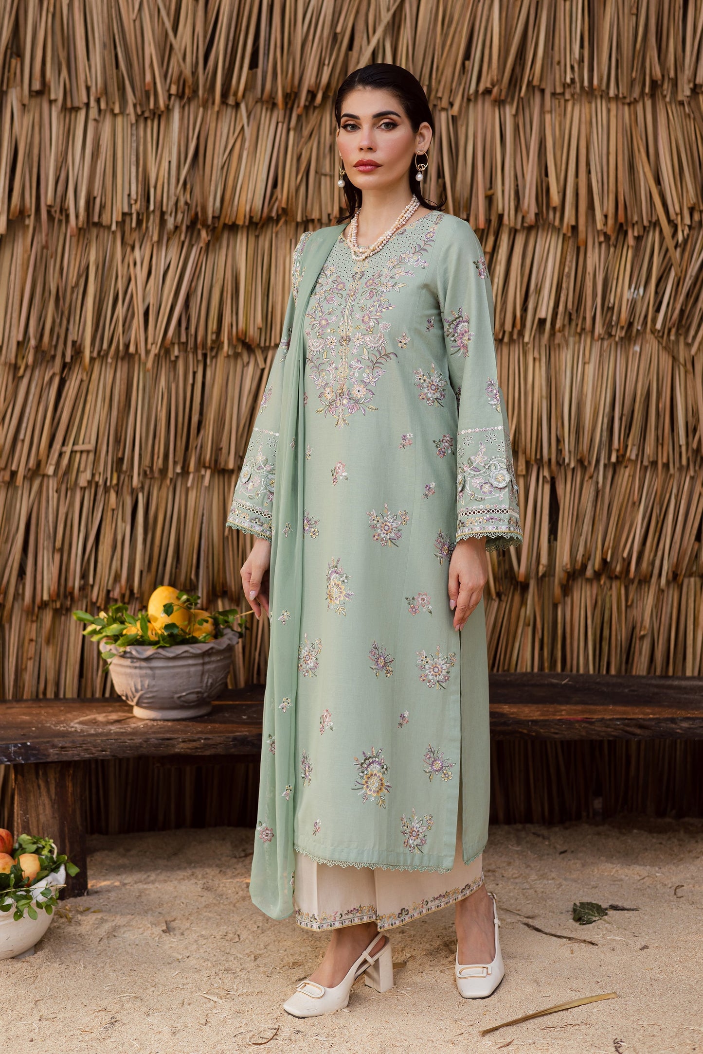BATIK-3PC LAWN EMBROIDERED SHIRT WITH CHIFFON EMBROIDERED DUPATTA AND EMB TROUSER-NEL-4007
