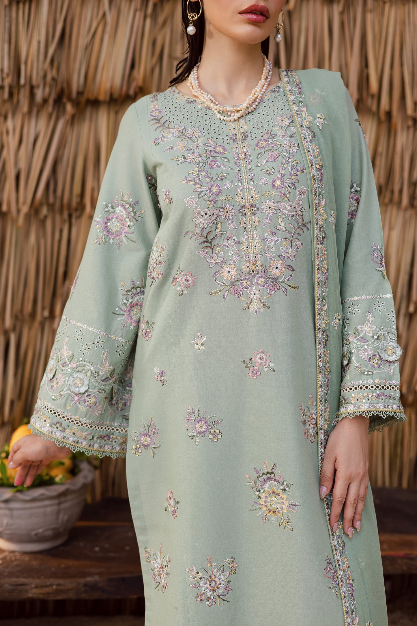 BATIK-3PC LAWN EMBROIDERED SHIRT WITH CHIFFON EMBROIDERED DUPATTA AND EMB TROUSER-NEL-4007