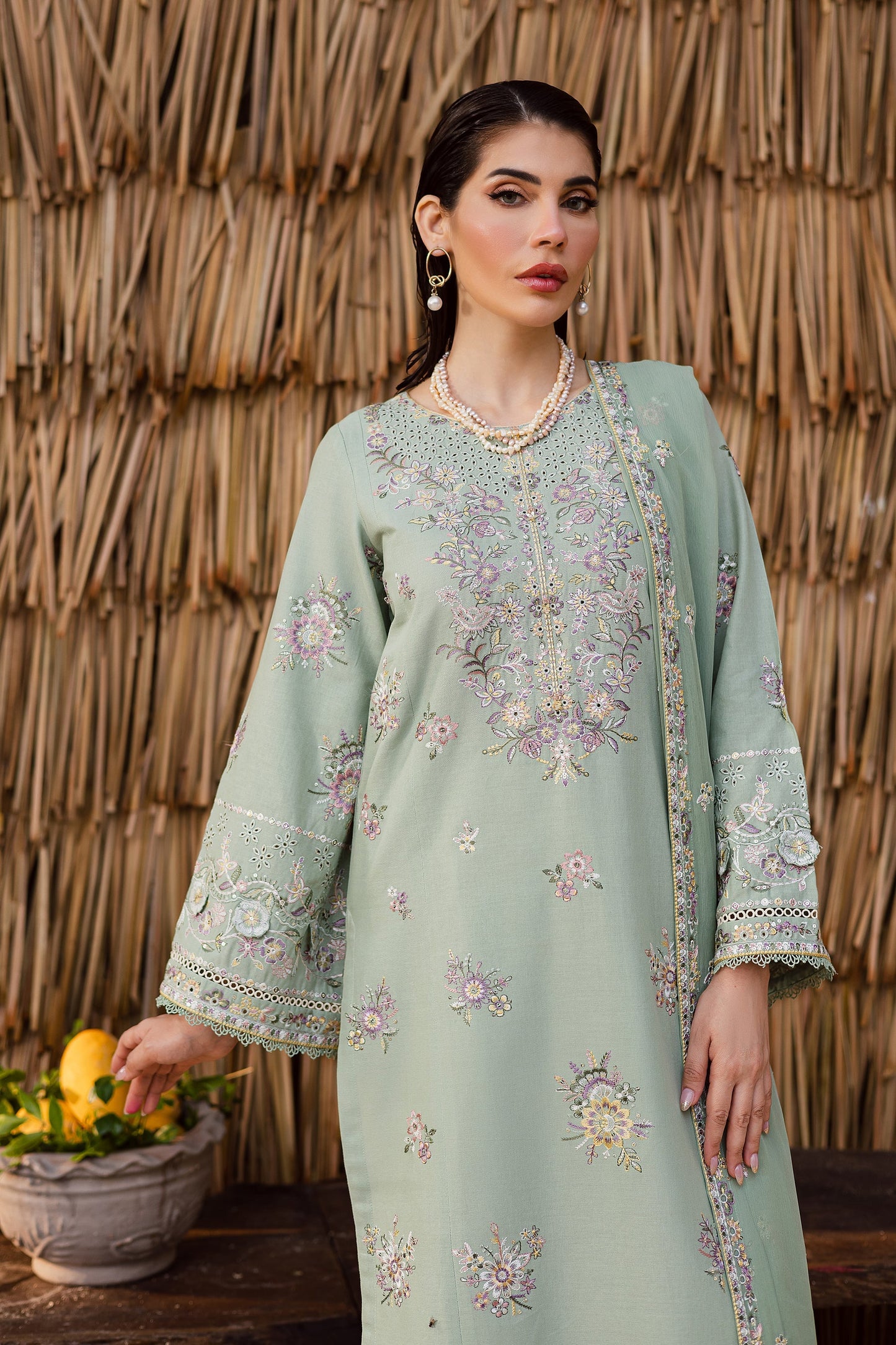 BATIK-3PC LAWN EMBROIDERED SHIRT WITH CHIFFON EMBROIDERED DUPATTA AND EMB TROUSER-NEL-4007