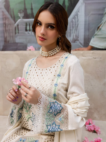 MAHNUR-3PC DHANAK EMBROIDERED SUIT LEH-4103
