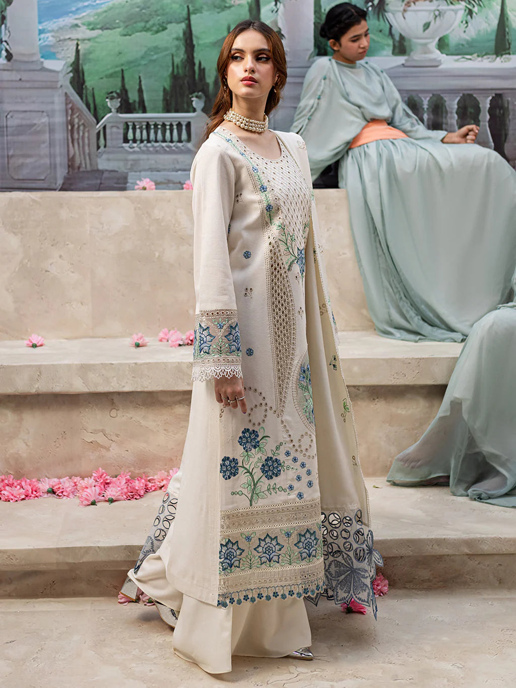 MAHNUR-3PC DHANAK EMBROIDERED SUIT LEH-4103