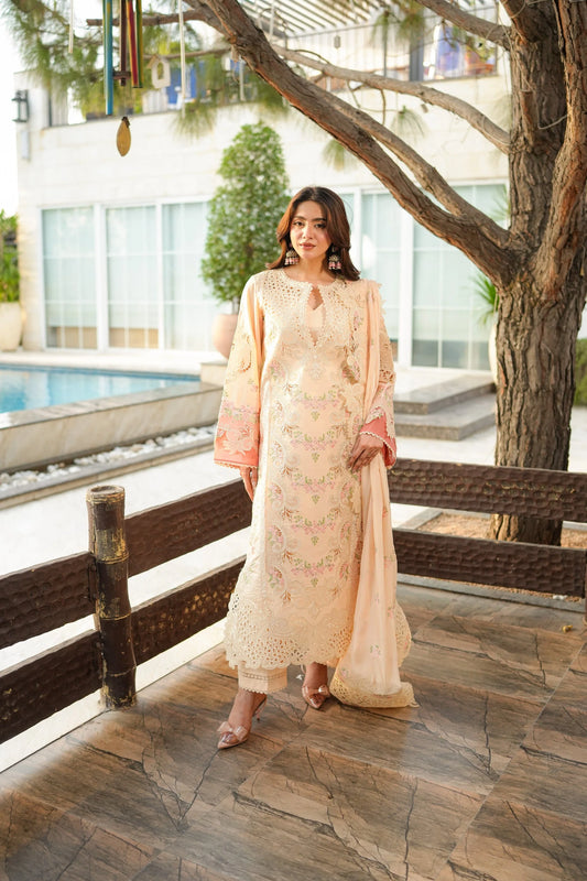 Aneelas -CHIKANKARI EMBROIDERED SHIRT WITH KHADDI NET EMB DUPATTA AND TROUSER NEL-520