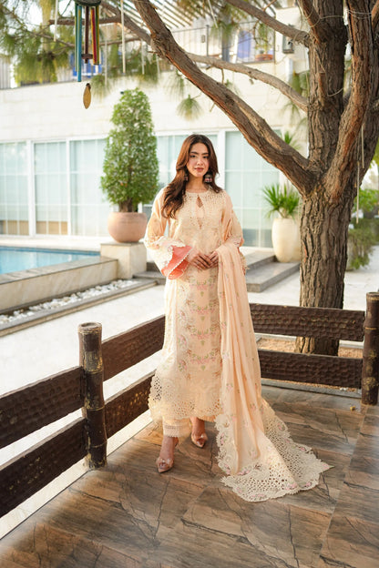Aneelas -CHIKANKARI EMBROIDERED SHIRT WITH KHADDI NET EMB DUPATTA AND TROUSER NEL-520