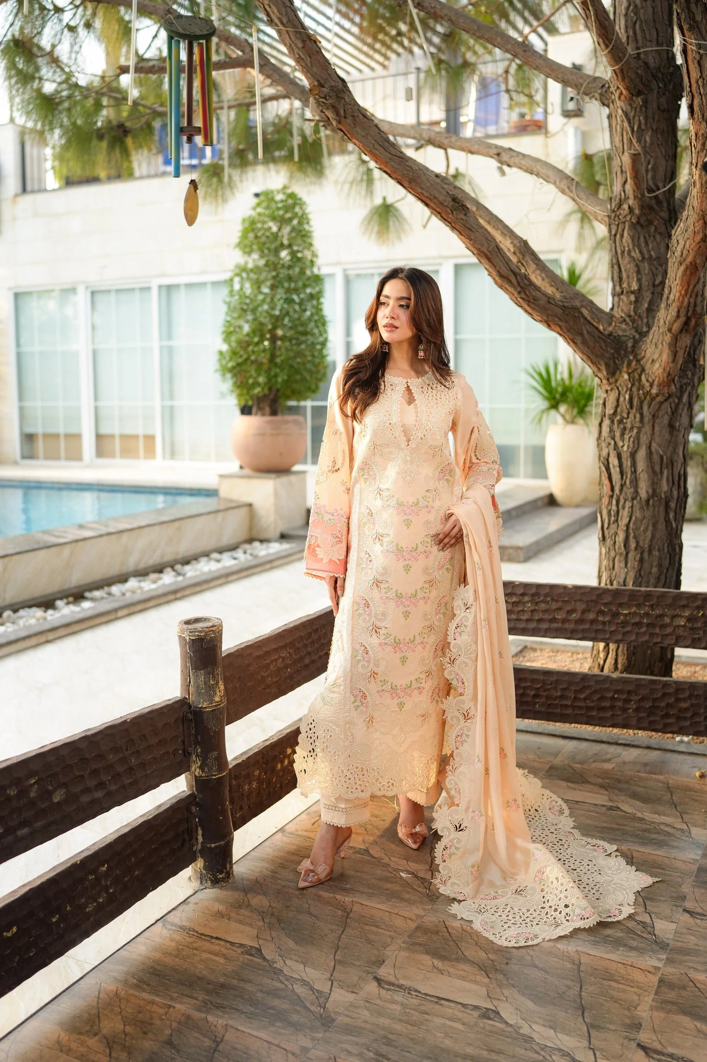 Aneelas -CHIKANKARI EMBROIDERED SHIRT WITH KHADDI NET EMB DUPATTA AND TROUSER NEL-520