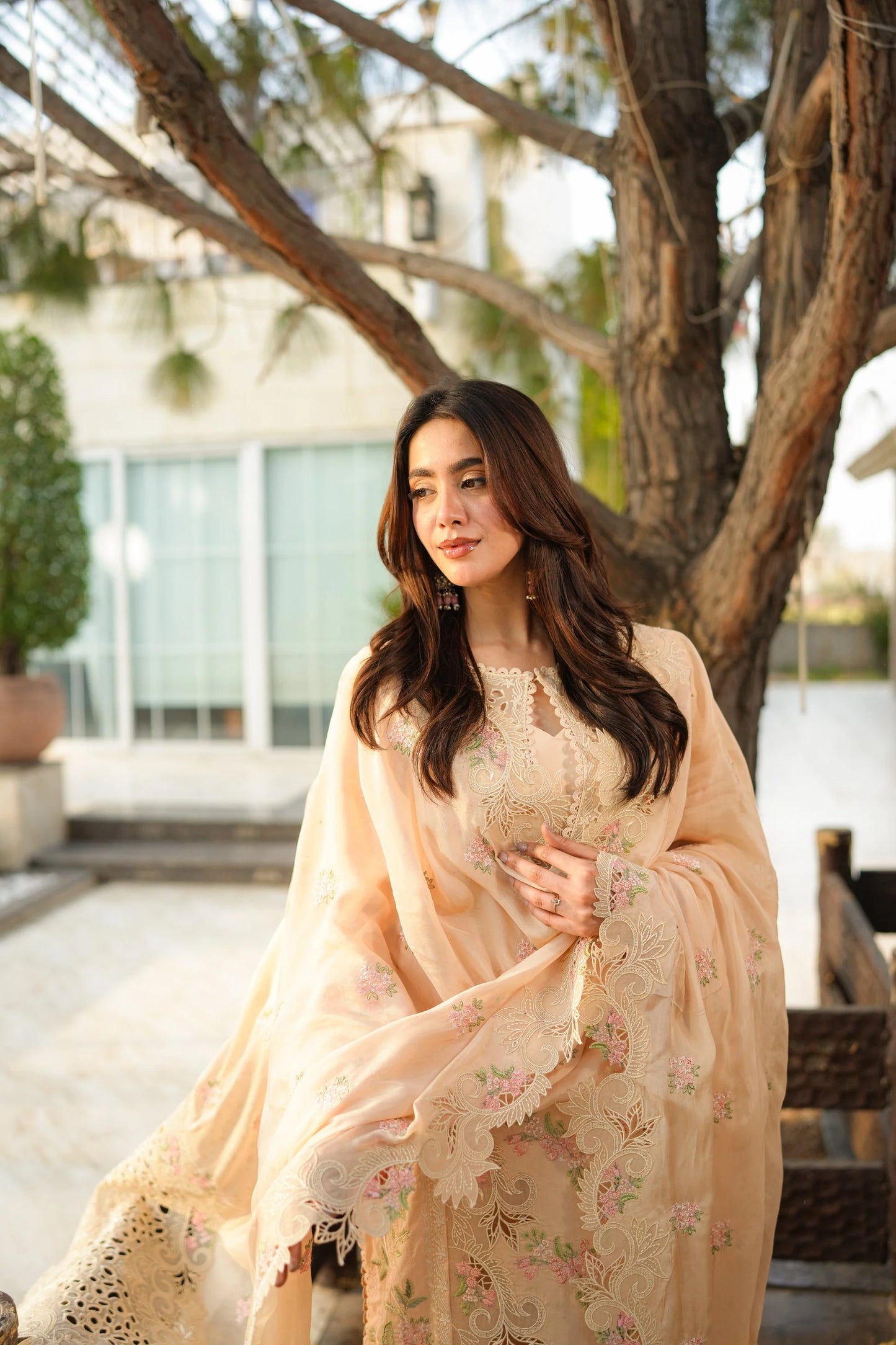 Aneelas -CHIKANKARI EMBROIDERED SHIRT WITH KHADDI NET EMB DUPATTA AND TROUSER NEL-520