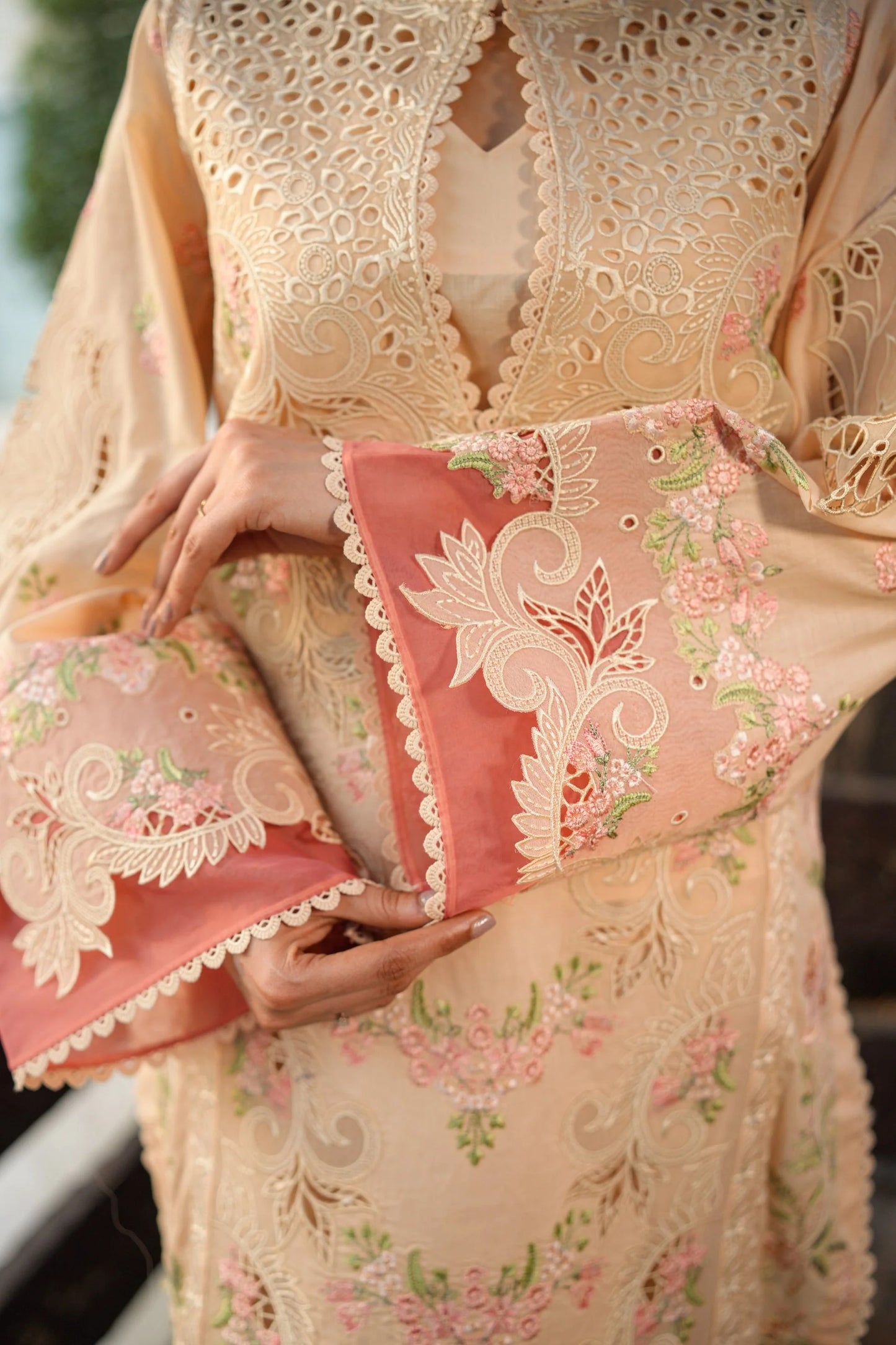 Aneelas -CHIKANKARI EMBROIDERED SHIRT WITH KHADDI NET EMB DUPATTA AND TROUSER NEL-520