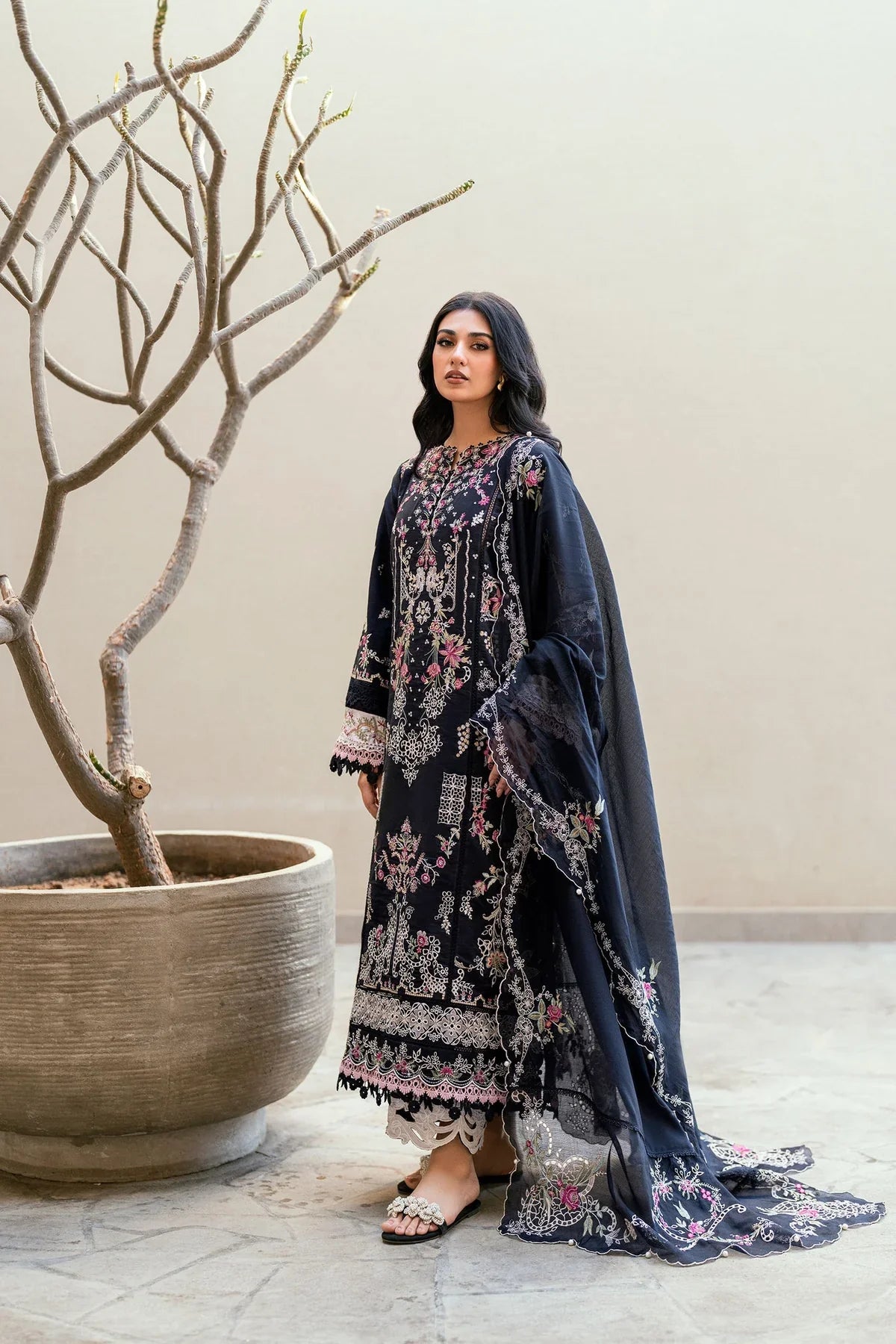 FLORENT-3PC DHANAK EMBROIDERED SUIT LEH-4229