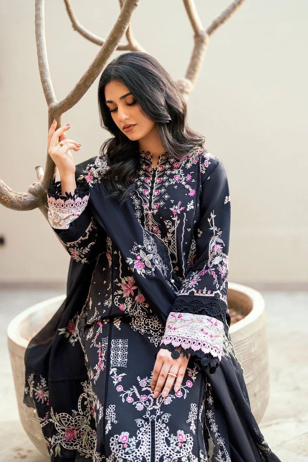 FLORENT-3PC DHANAK EMBROIDERED SUIT LEH-4229