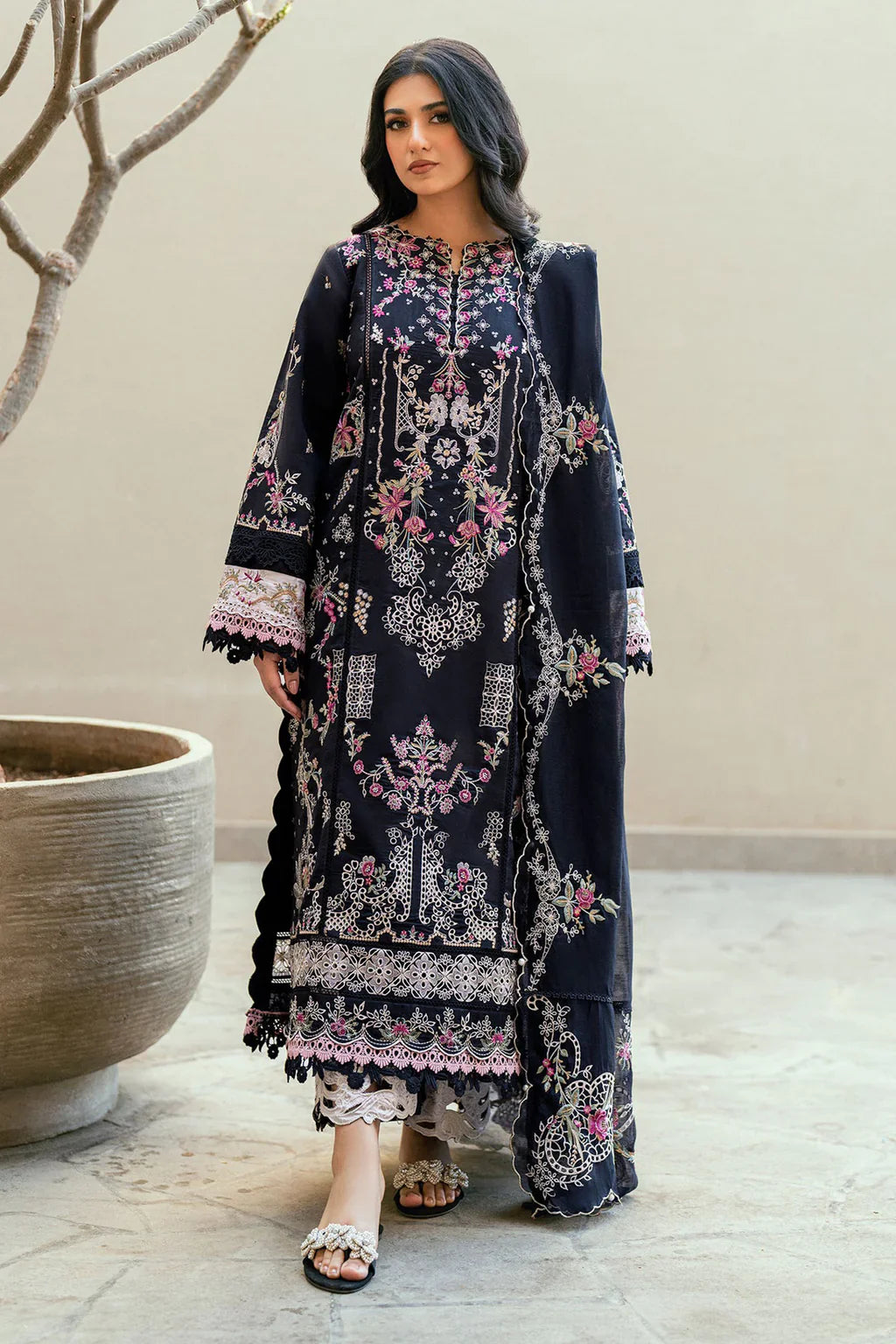 FLORENT-3PC DHANAK EMBROIDERED SUIT LEH-4229