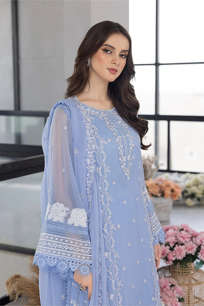 AZURE-3PC ORGANZA EMBROIDERED SUIT-NEL-990
