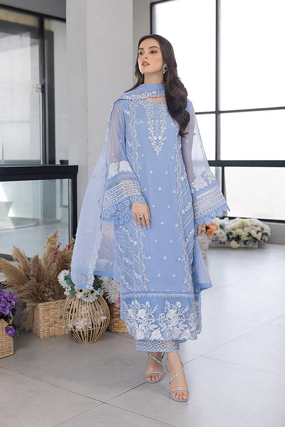 AZURE-3PC ORGANZA EMBROIDERED SUIT-NEL-990