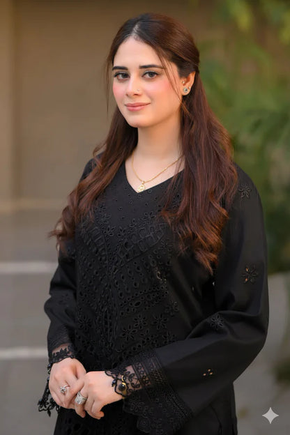 BLACK LAWN CHIKANKARI EMBROIDERED SUIT NEL-716