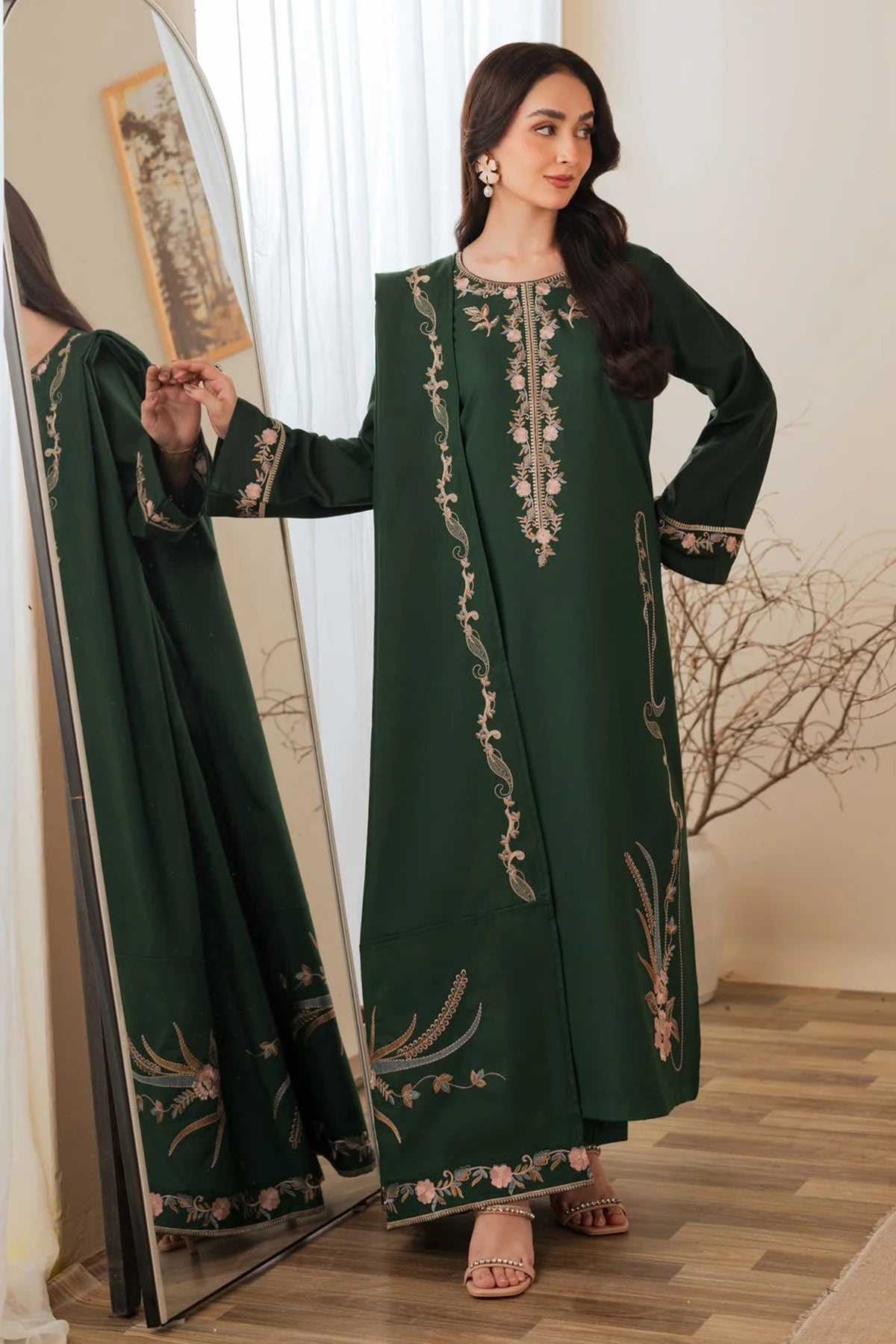 BATIK-3PC DHANAK EMBROIDERED SUIT-NEL-4222
