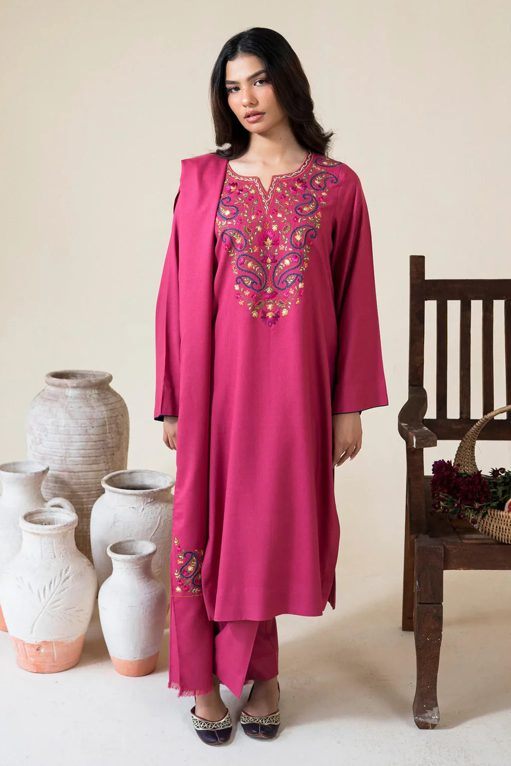 ASLING-3PC DHANAK EMBROIDERED SUIT LEH-4420