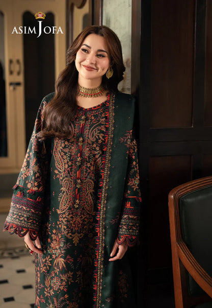 ASIM JOFA-3PC DHANAK EMBROIDRED SUIT LEH-4499