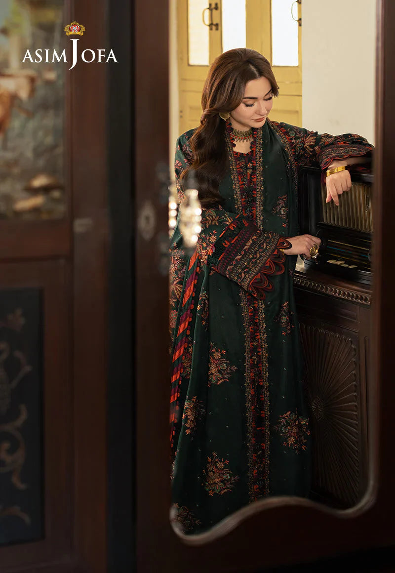 ASIM JOFA-3PC DHANAK EMBROIDRED SUIT LEH-4499
