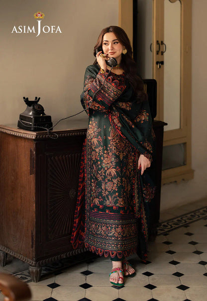 ASIM JOFA-3PC DHANAK EMBROIDRED SUIT LEH-4499