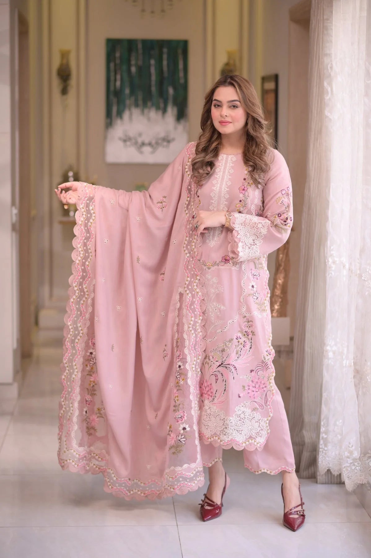 Lawn-3PC Embroidered Shirt With Embroidered Chiffon Dupatta-NEH-4022
